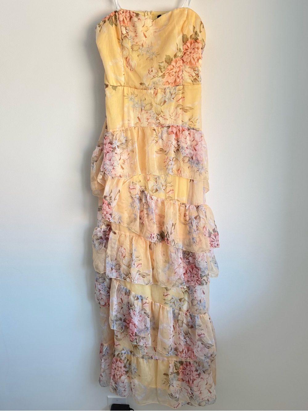 NWOT Lulus Niyati Yellow Floral Strapless Tiered Maxi Dress Size XL - Picture 5 of 8